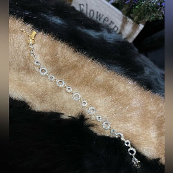 WOMENS GOLD AND STERLING SILVER BRACELET CIRCLE TENNIS 925 - Picture 2 of 4